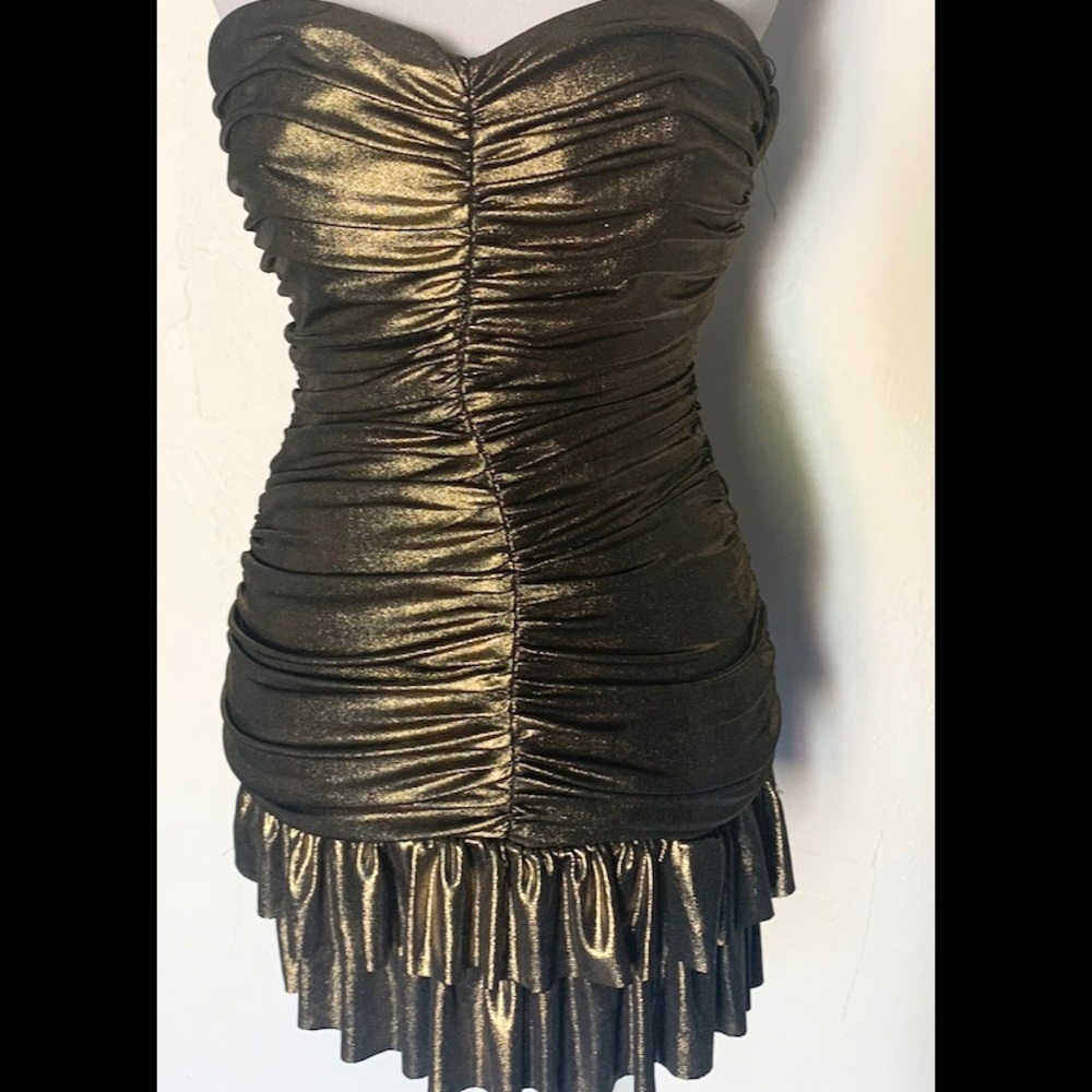 Bebe Foiled Gold/Bronze Dress S